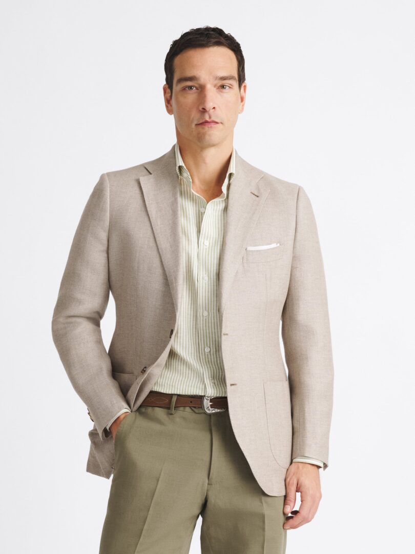 Reda Beige Wool and Linen Hopsack Jacket Thumb Detail