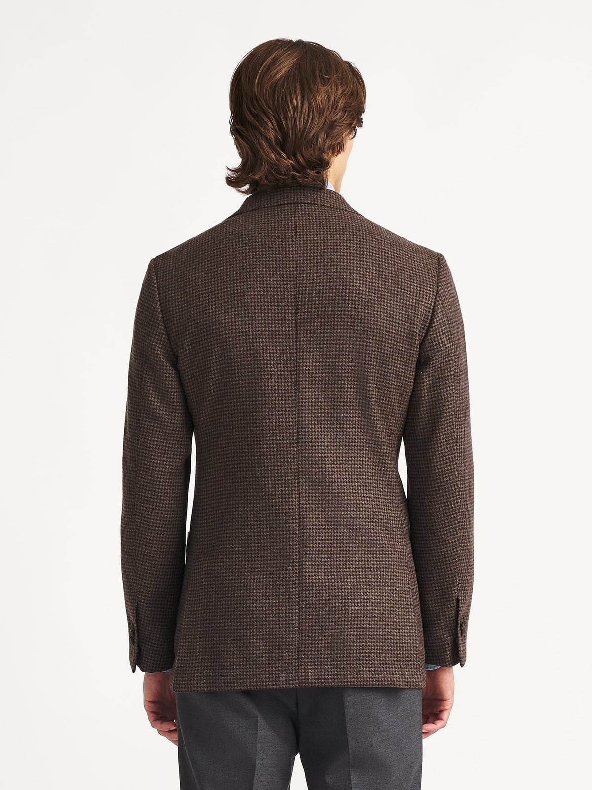 Angelico Brown Houndstooth Italian Wool Flannel - Custom Fit
