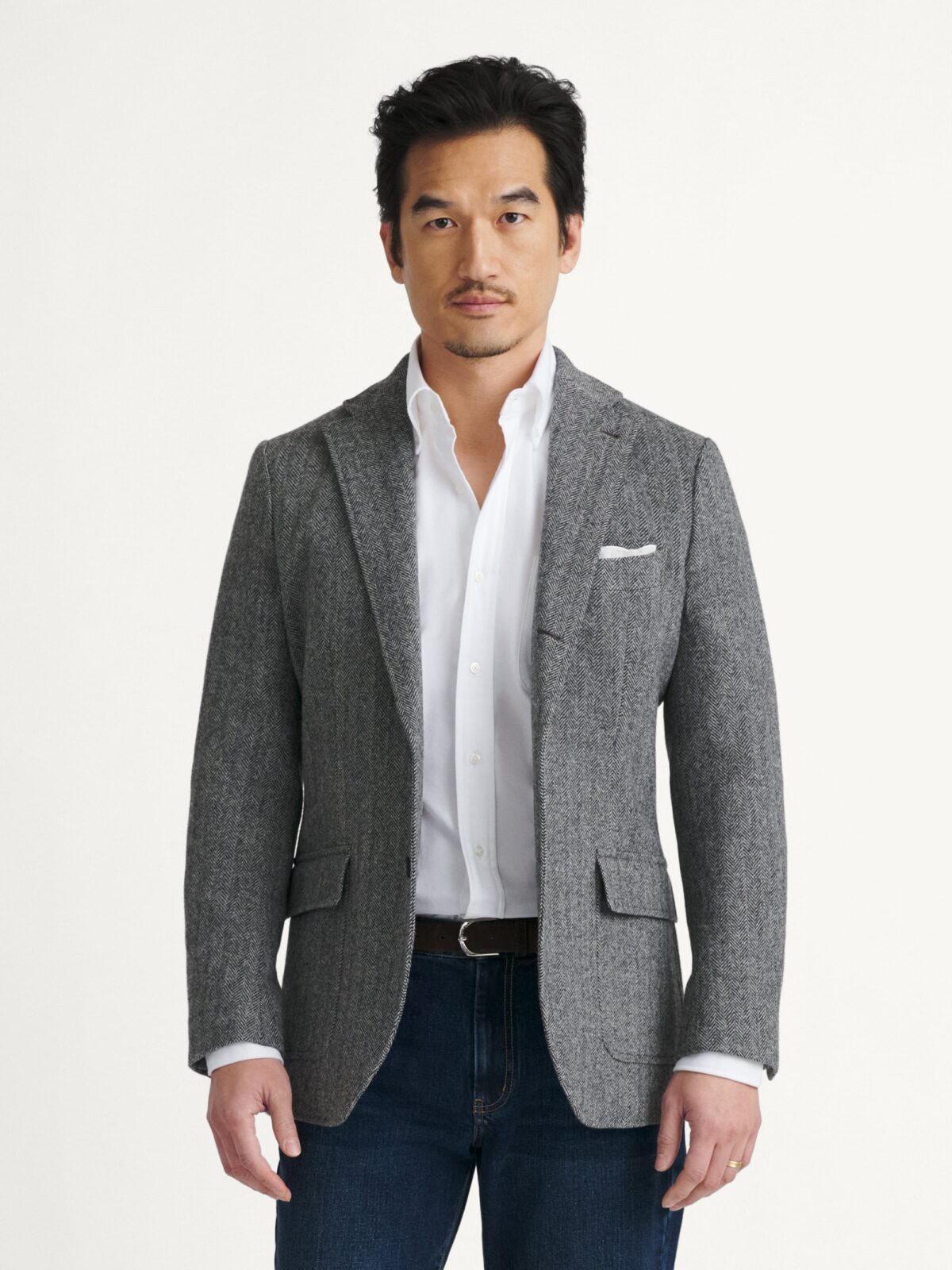 Grey Herringbone Shetland Tweed Andover Jacket - Custom Fit