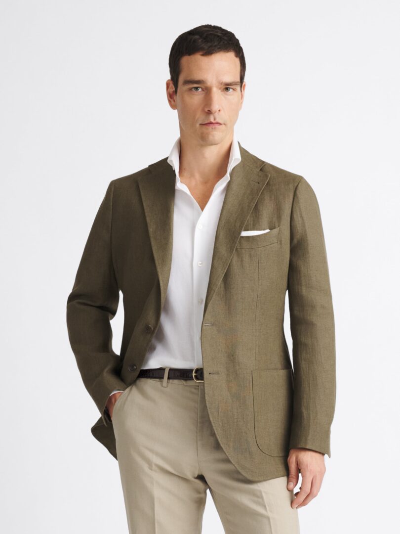 Spence Bryson Olive Washed Irish Linen Bedford Jacket Thumb Detail