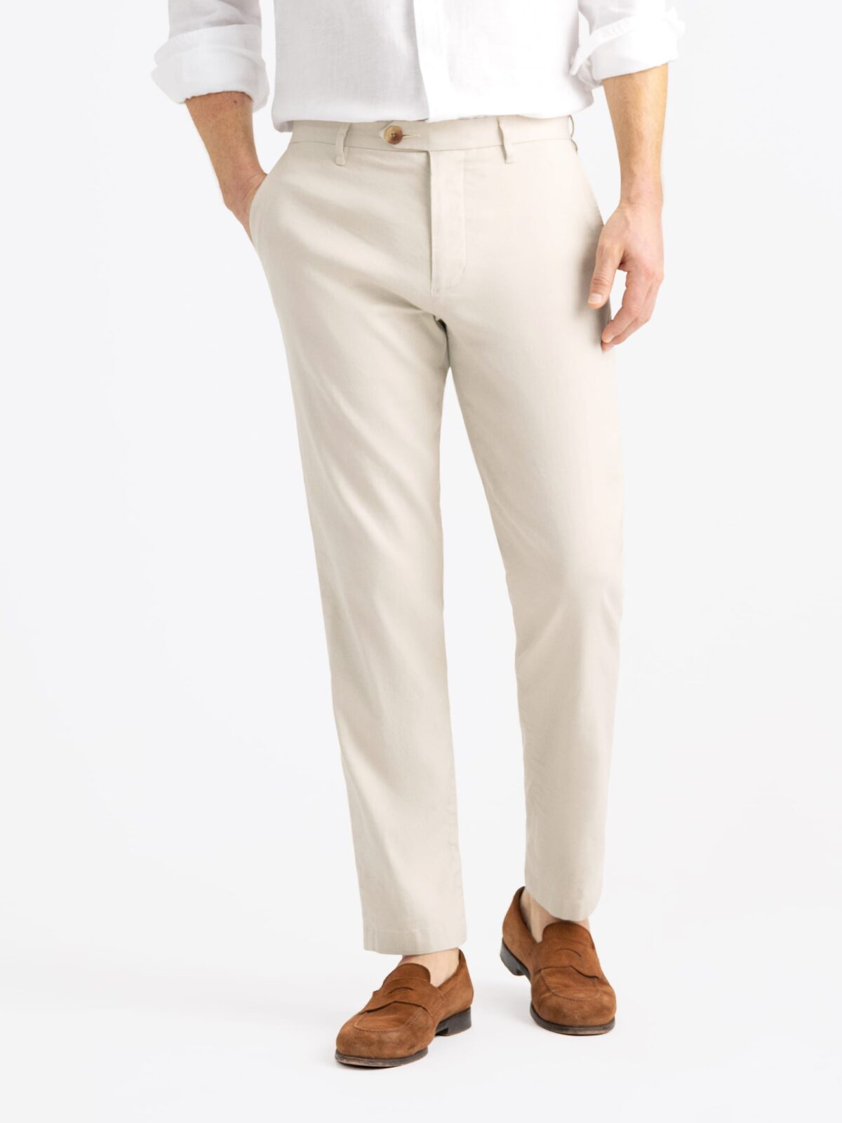 Bergamo Sand Cotton and Linen Stretch Chino - Custom Fit Pants