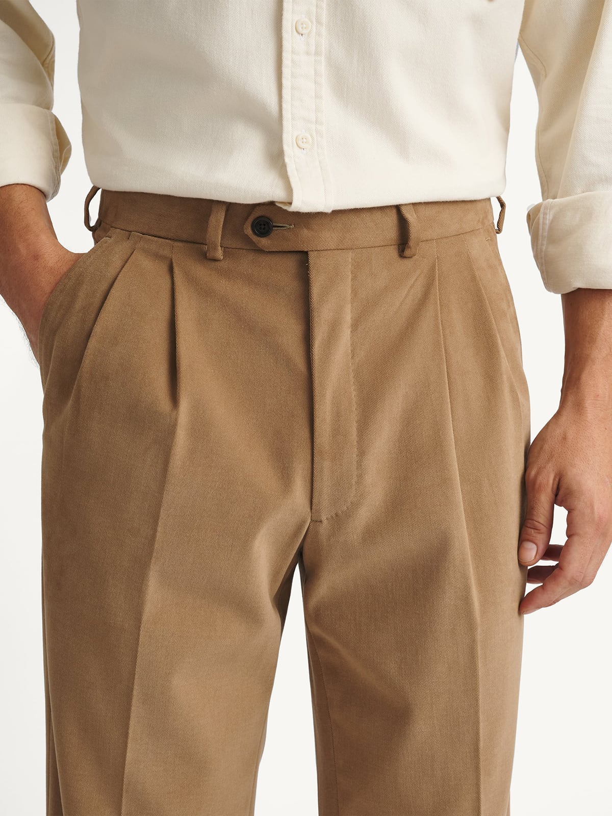 Camel Wide Leg Brushed Cotton Trouser - Custom Fit Tailored Clothing