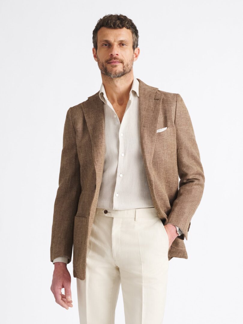 Cerruti Brown Cotton and Linen Herringbone Thumb Detail