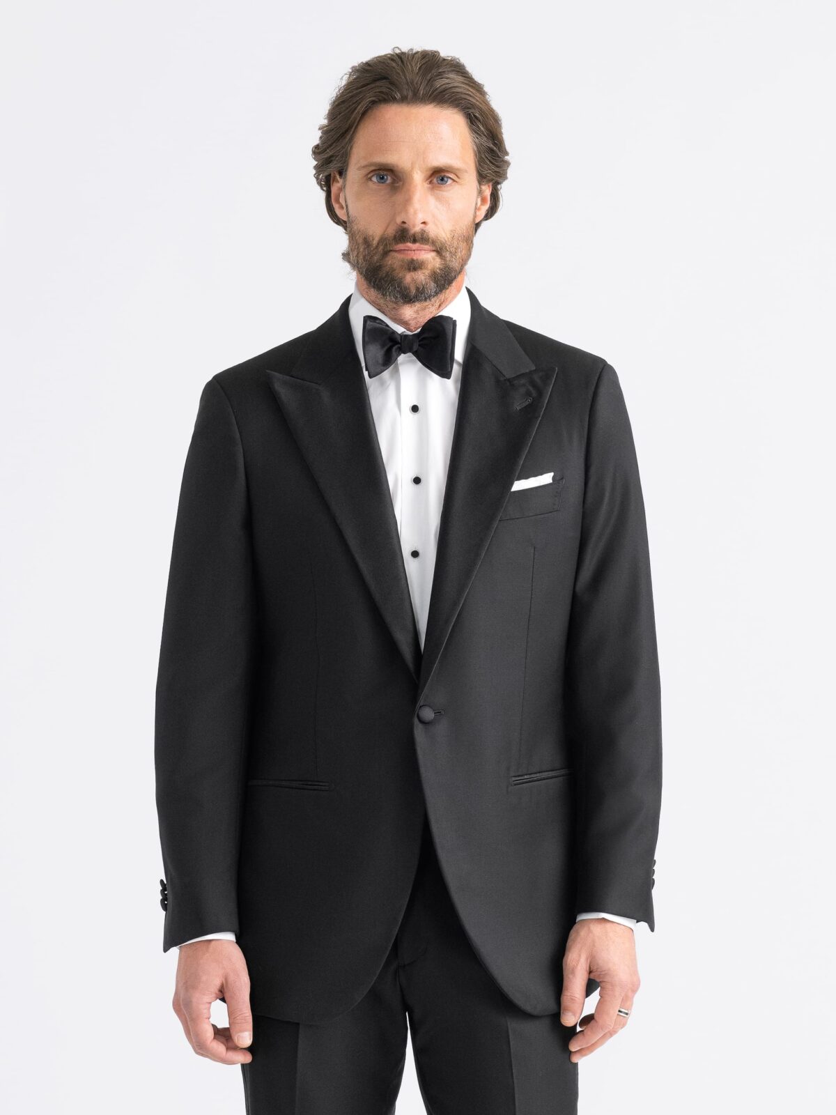 Peak Lapel Loro Piana Fabric Black S150s Dinner Jacket Satin Lapel Custom Fit Tailored Clothing