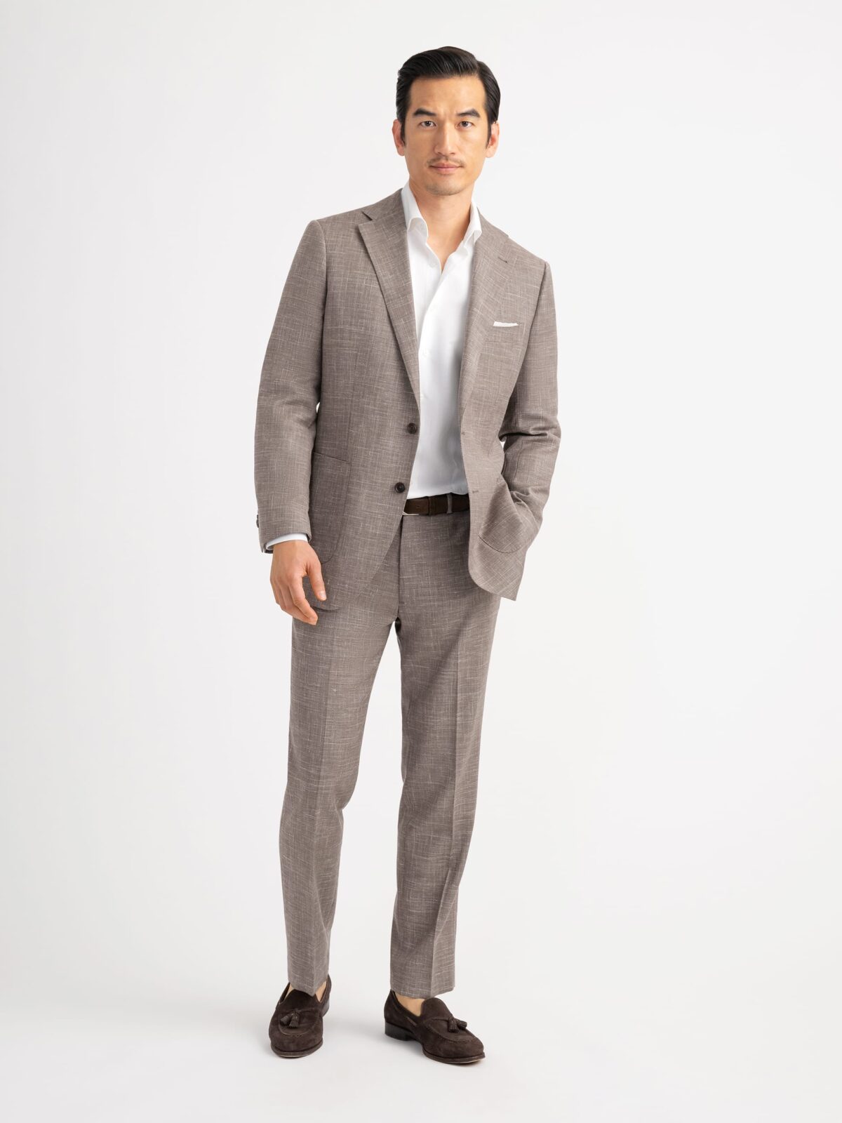 Mocha Wool and Linen Stretch Bedford Suit