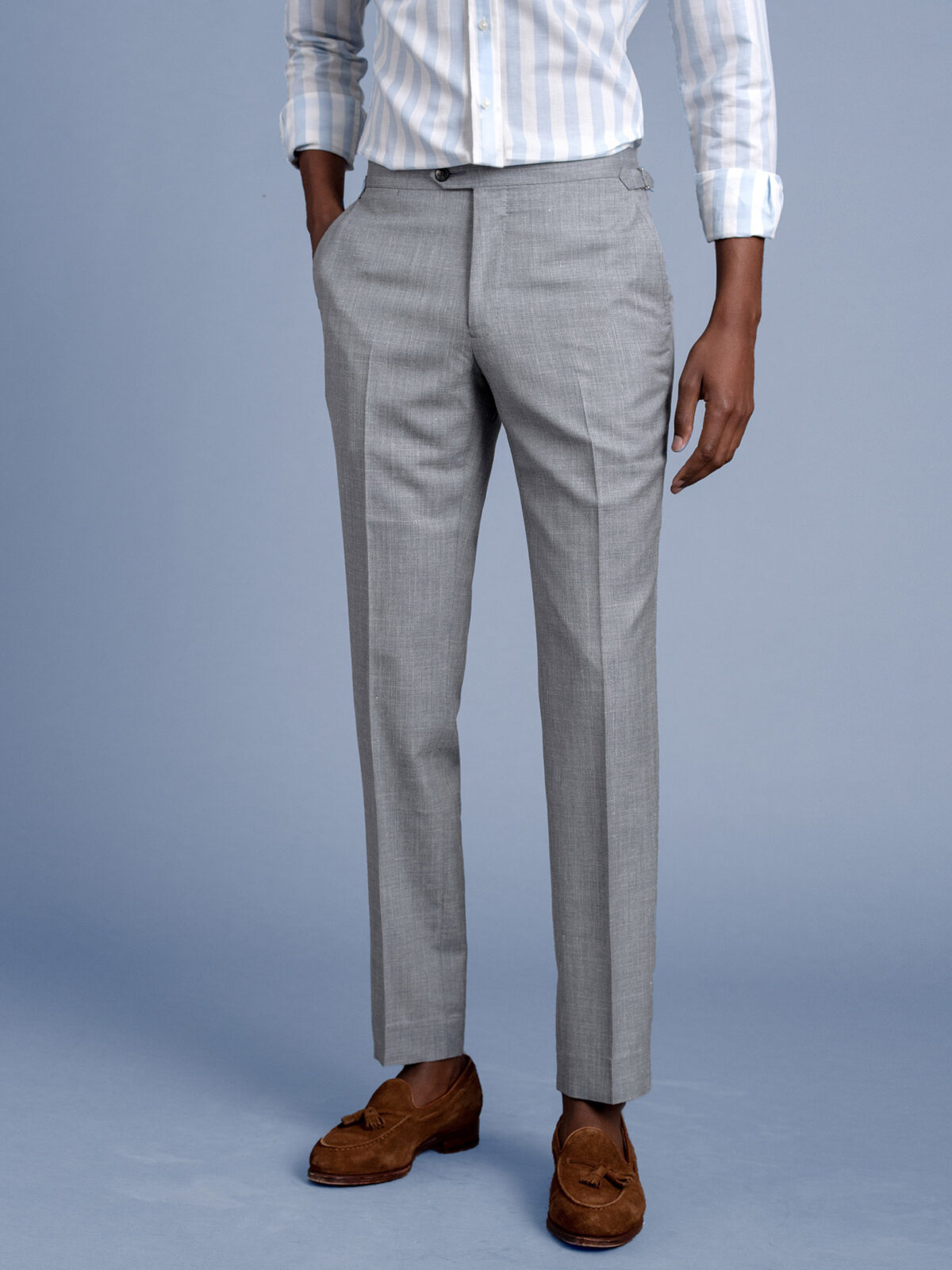 Tailored Fit Light Grey Flannel Trousers | Buy Online at Moss