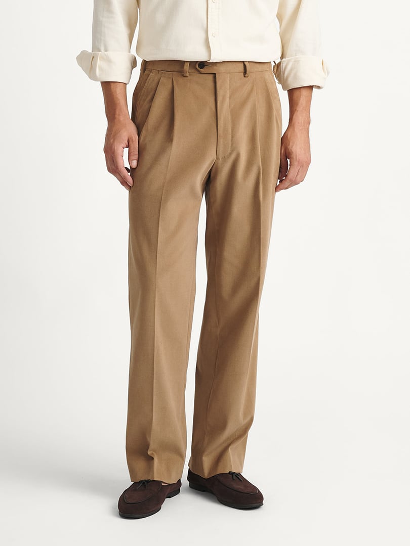Camel Wide Leg Brushed Cotton Trouser Thumb Detail