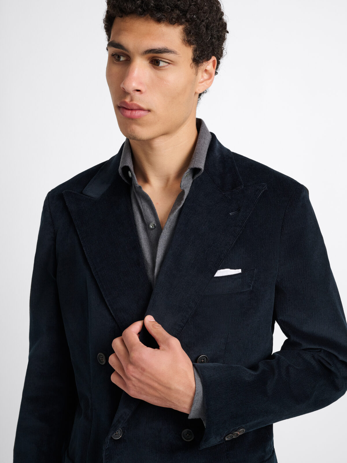 DUCA VISCONTI ドゥカ・ヴィスコンティ　ネイビー スーツ 46 Double Breasted Duca Visconti Navy Stretch Corduroy Suit