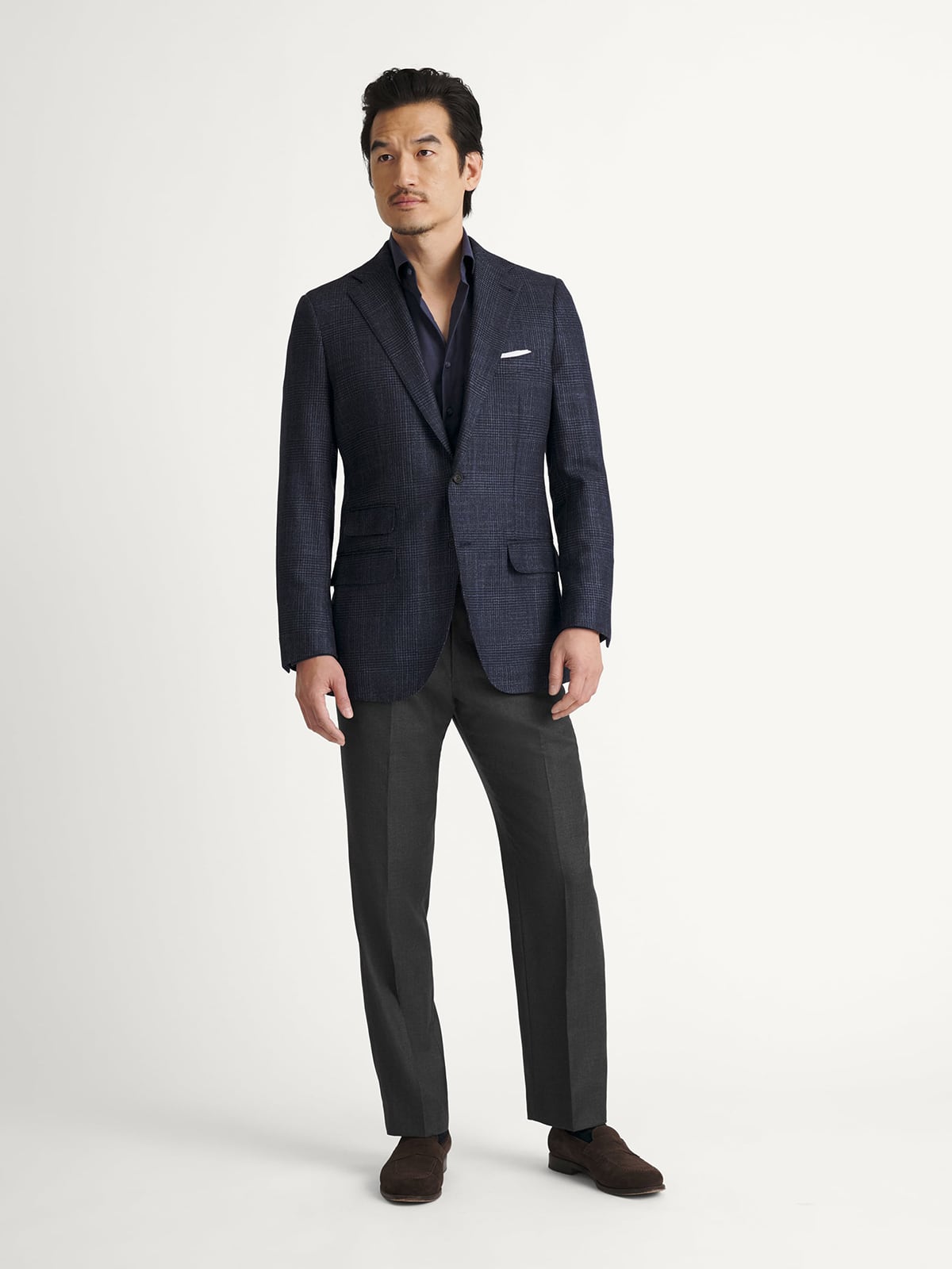 Loro Piana Fabric Navy Glen Plaid Wool Cashmere Walker Jacket