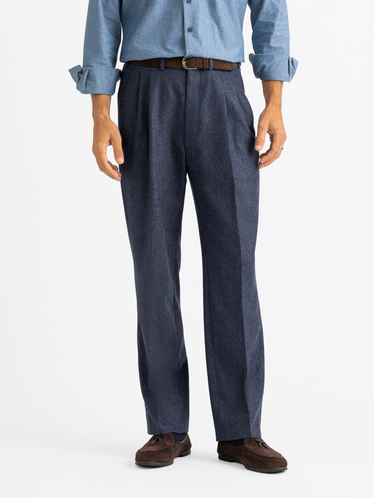 VBC Slate Melange Flannel Wide Leg Pleated Trouser - Custom