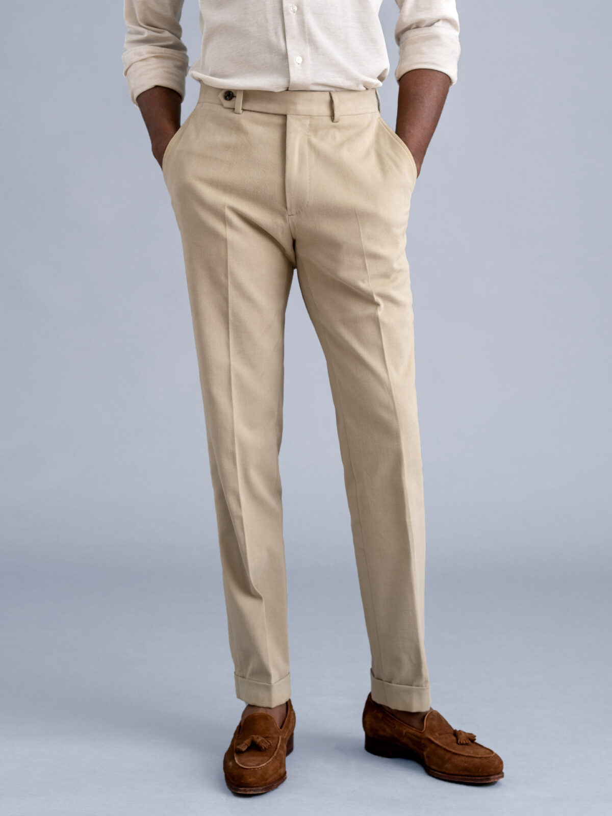 Beige Heavy Brushed Cotton Stretch Dress Pant - Custom Fit