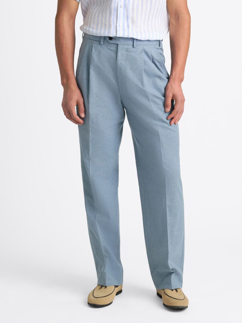 Light Blue Recycled Indigo Wide Leg Pleated Trouser Thumb Detail