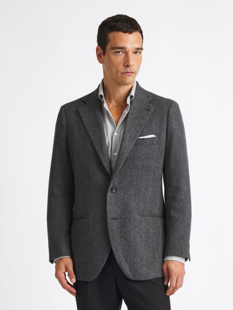 Di Sondrio Charcoal Wool Cashmere Herringbone Jacket Thumb Detail