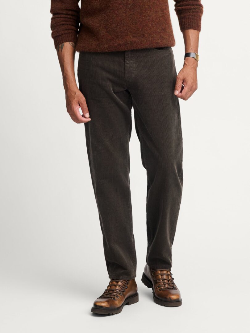 Italian Dark Brown Cotton Corduroy 5-Pocket Pant Thumb Detail
