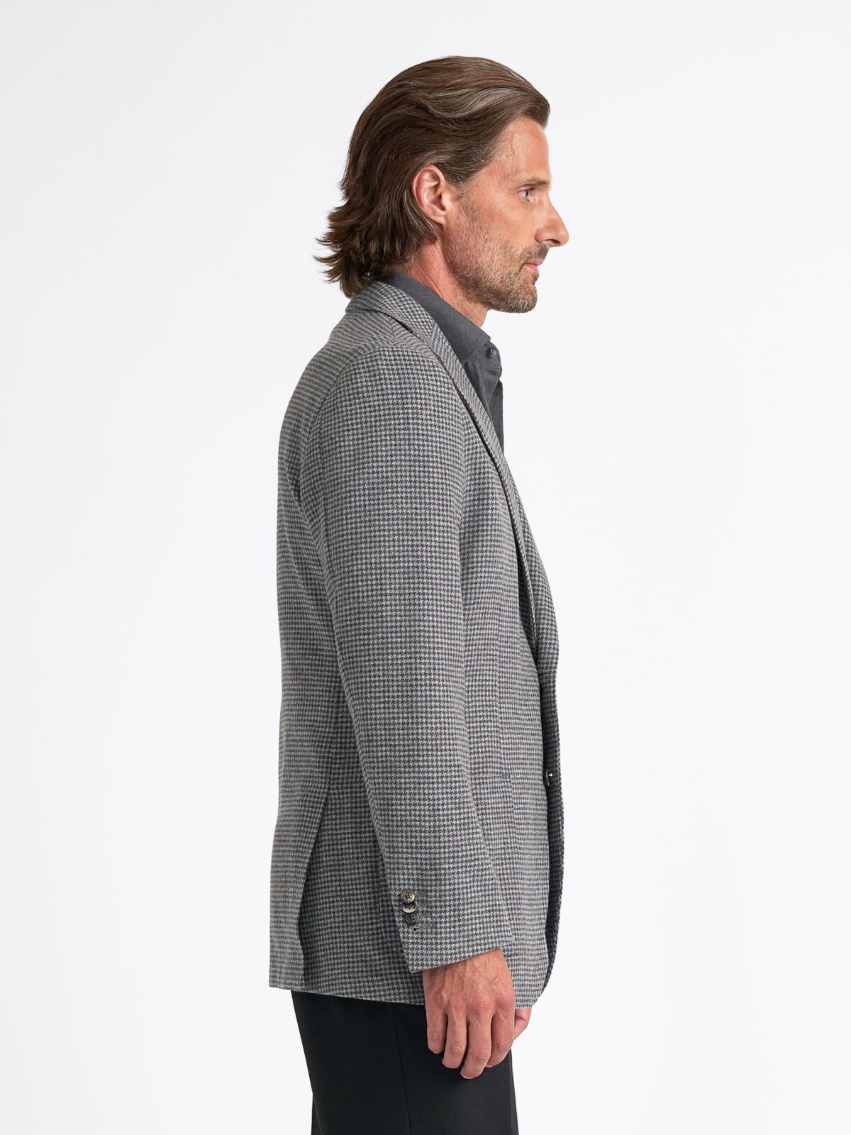 Angelico Grey Houndstooth Italian Wool Flannel Bedford Jacket