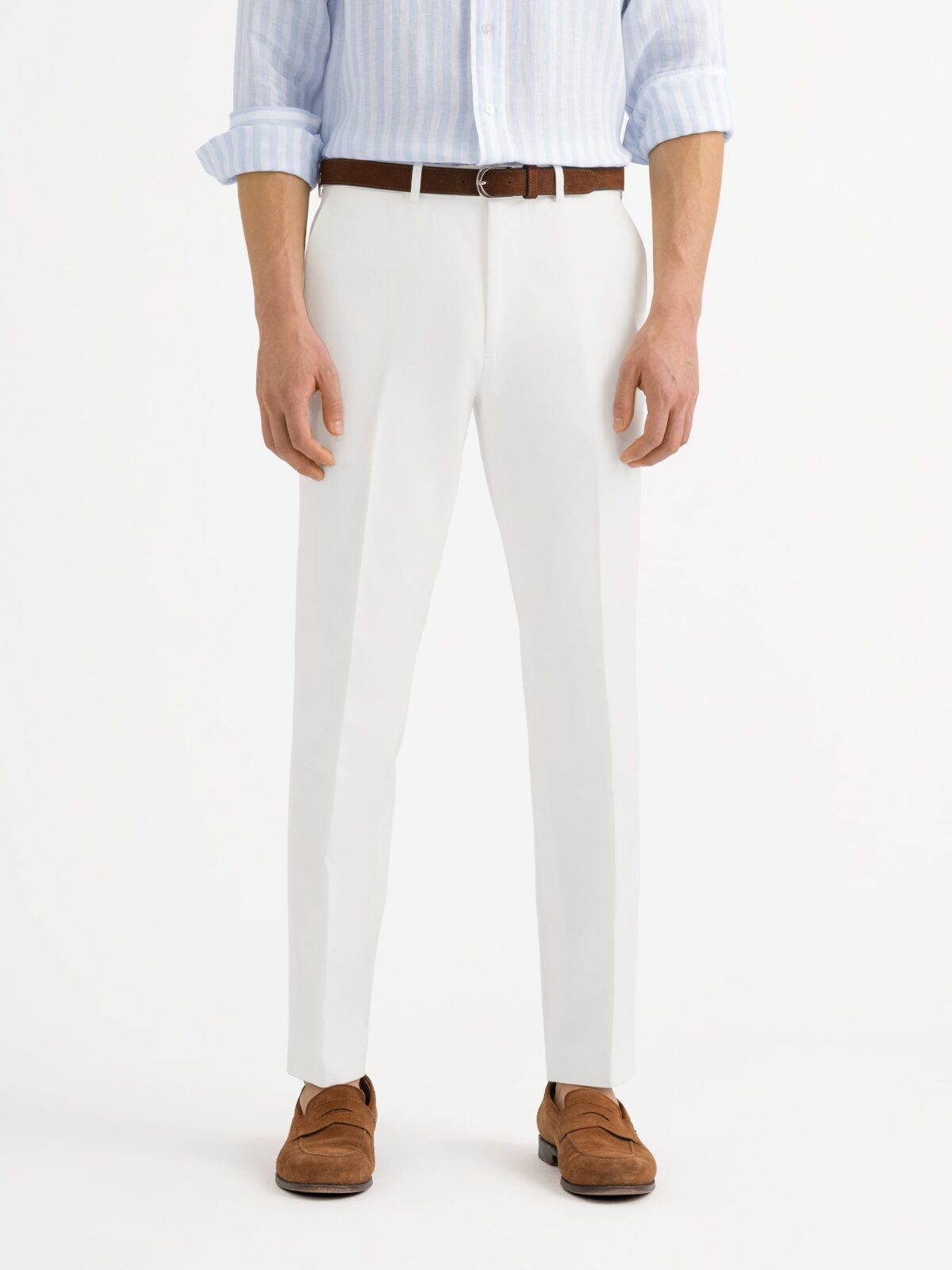 Double Pleated White Cotton and Linen Dress Pant - Custom Fit