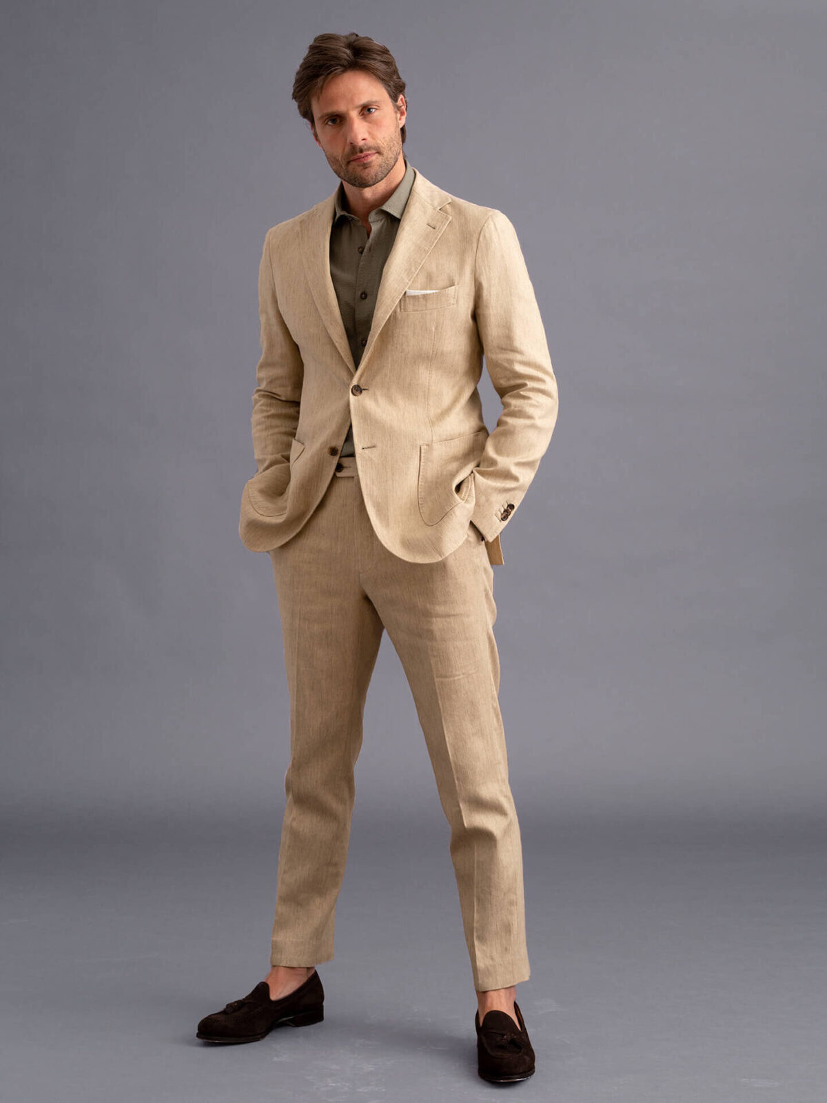Waverly Beige Stretch Cotton and Linen Twill Suit