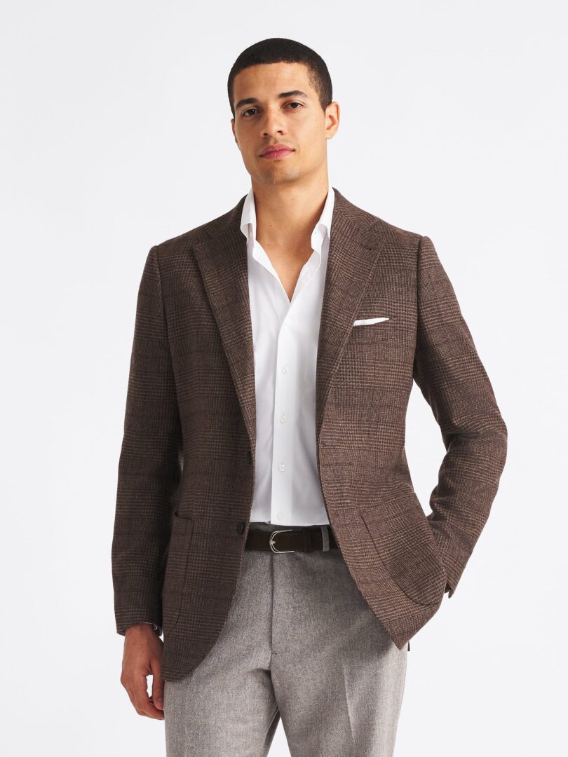 Angelico Brown Prince of Wales Italian Wool Flannel Thumb Detail