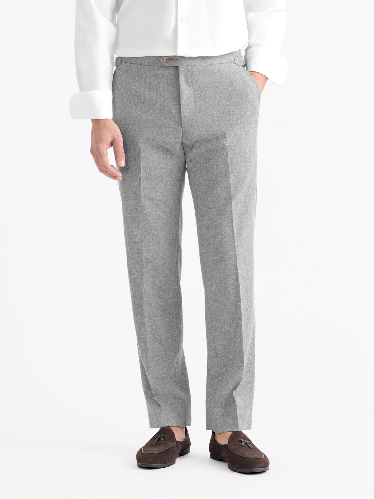 Grey Stretch Wool Blend Hopsack Dress Pant - Custom Fit