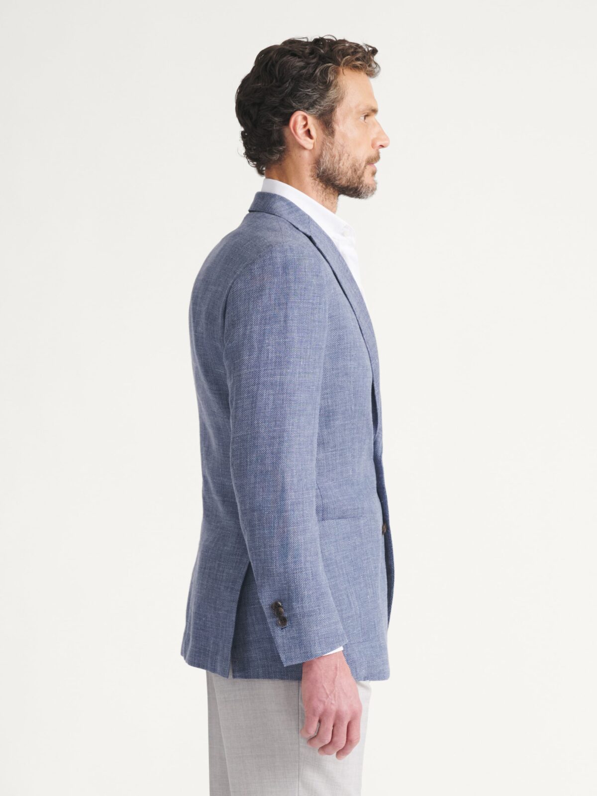Drago Faded Blue Wool and Linen Bedford Jacket - Custom Fit