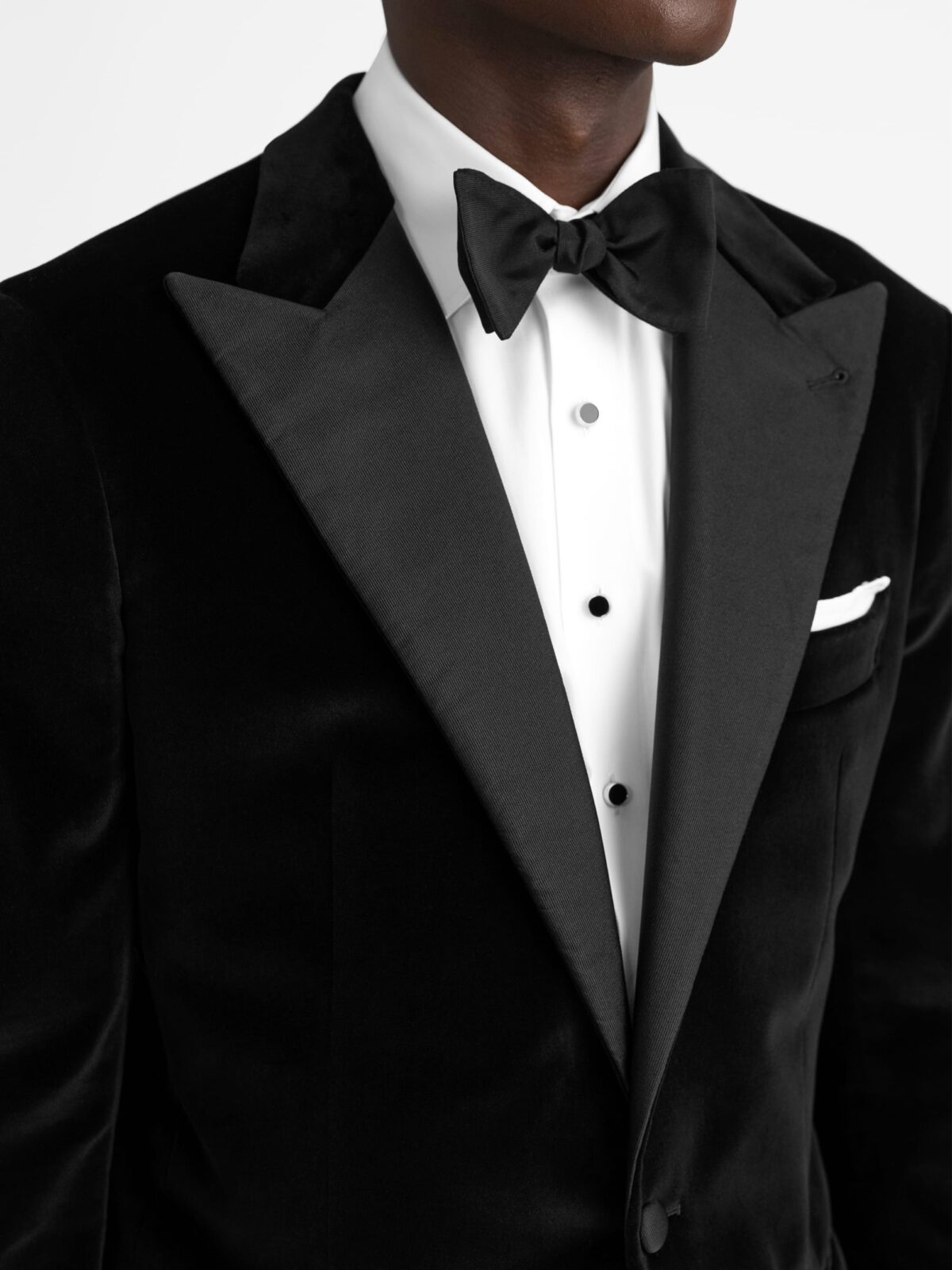 Peak Lapel Black Stretch Velvet Dinner Jacket - Custom Fit 