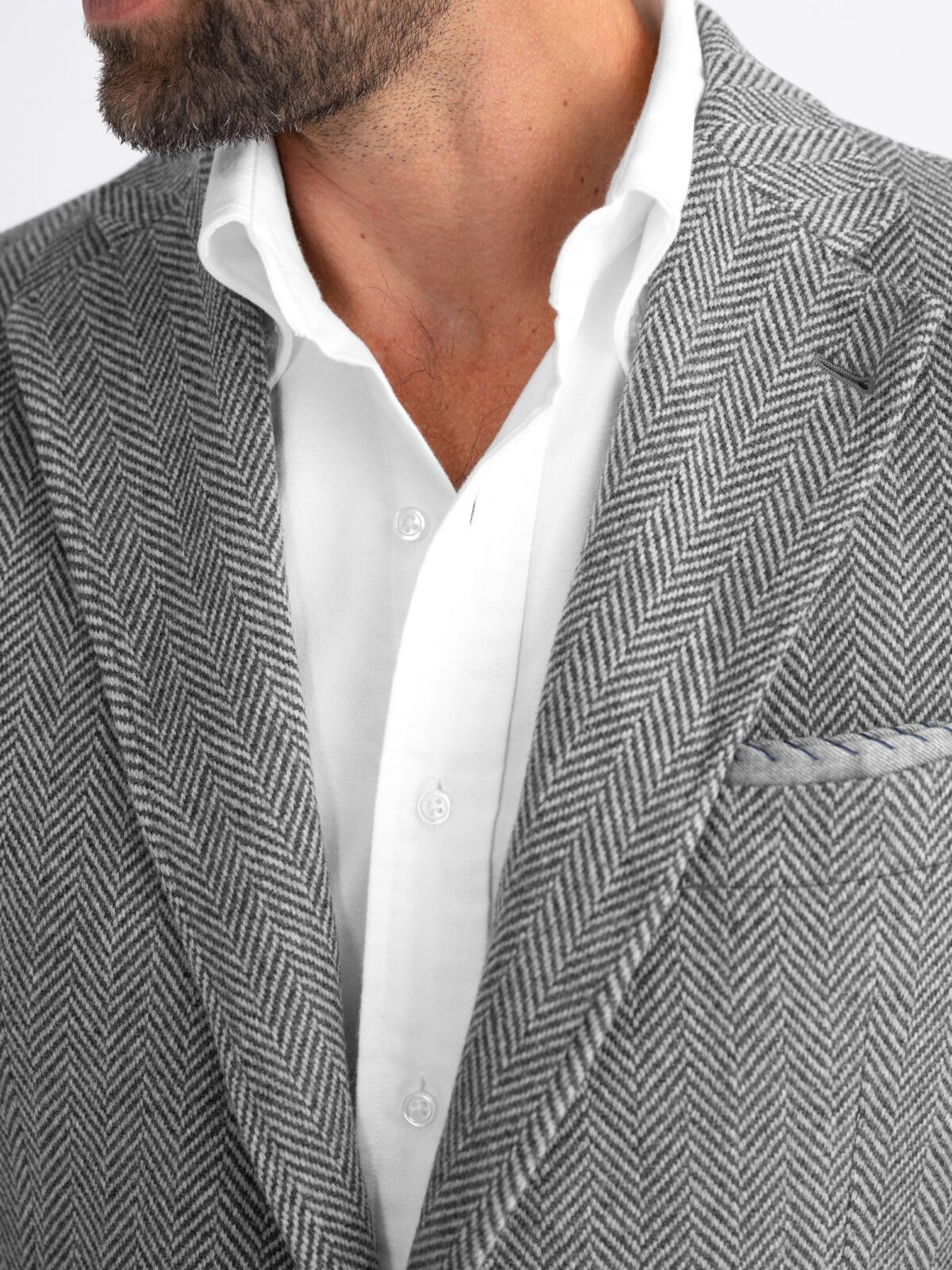 Grey Lambswool Herringbone Waverly Jacket - Custom Fit Tailored