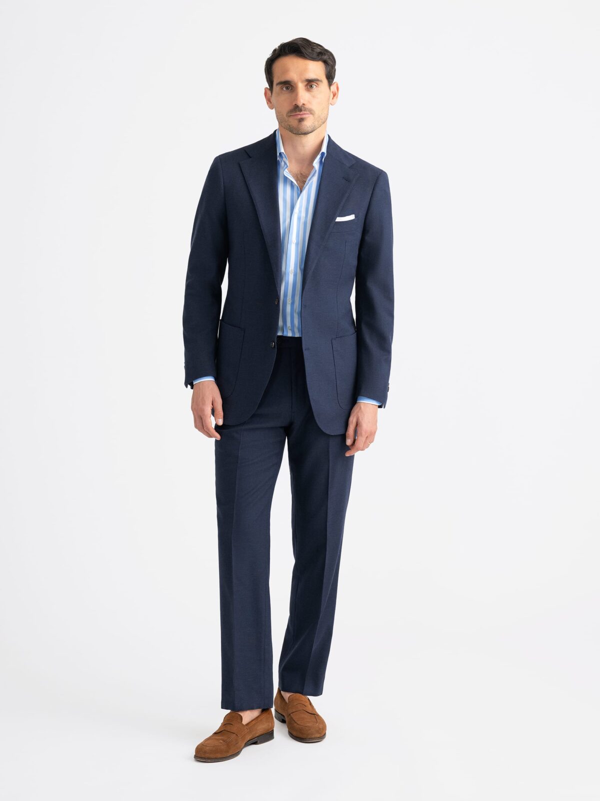Navy Stretch Wool Blend Hopsack Dress Pant - Custom Fit Navy Stretch Wool Blend Hopsack Dress Pant - Custom Fit