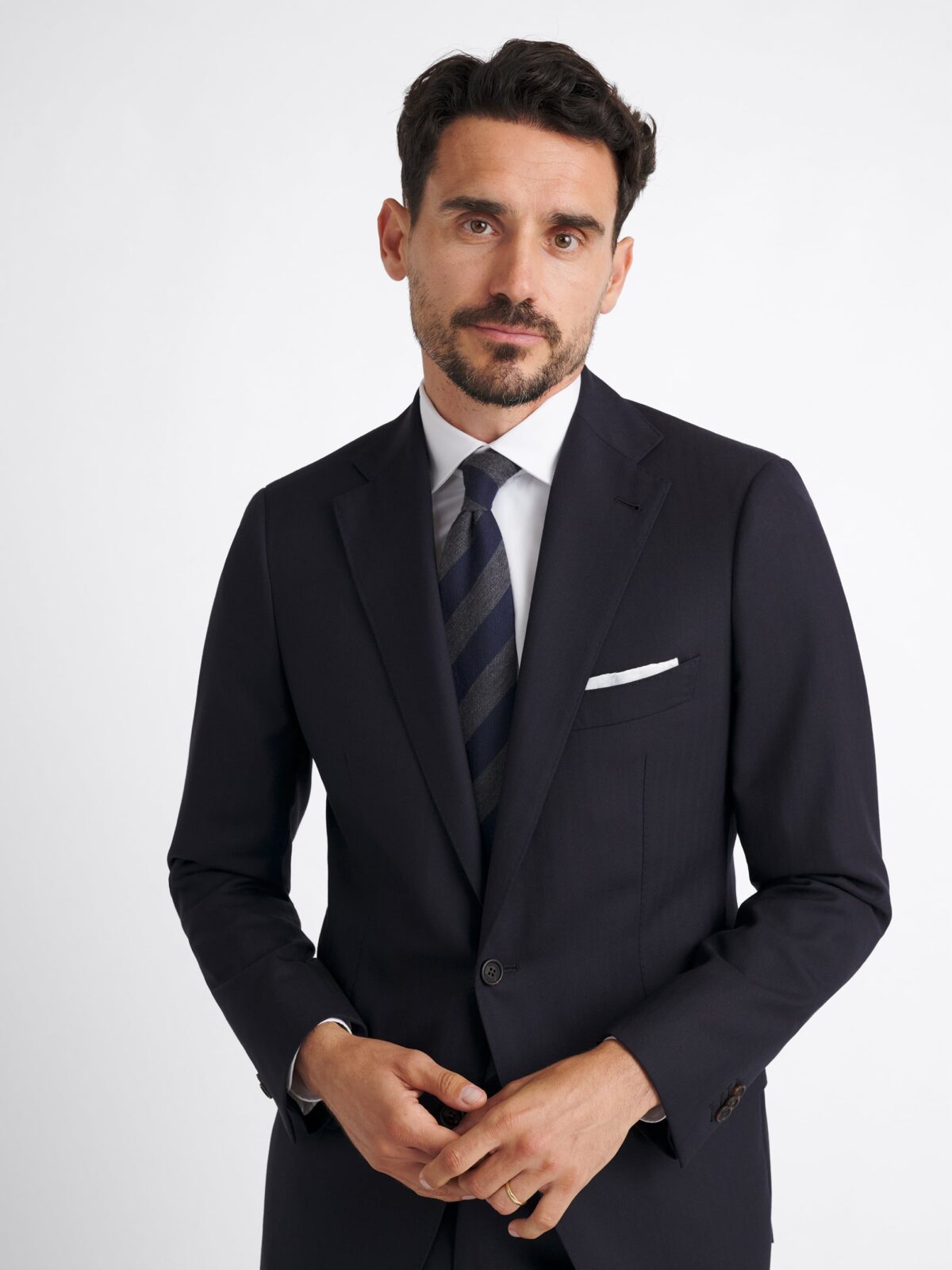 Drago Navy Herringbone S130s Allen Suit - Custom Fit Tailored Clothing