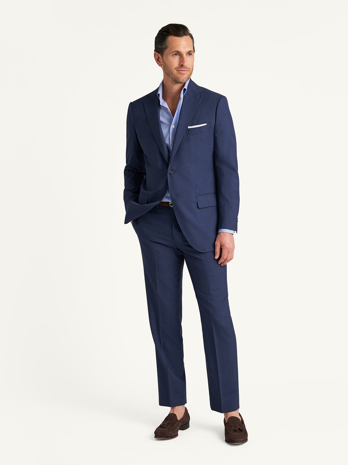 DRAGO ネイビー テーラードジャケット ドラゴ ウールシルク 46 Drago Navy Melange S130s Tropical Wool Suit - Custom Fit Tailored