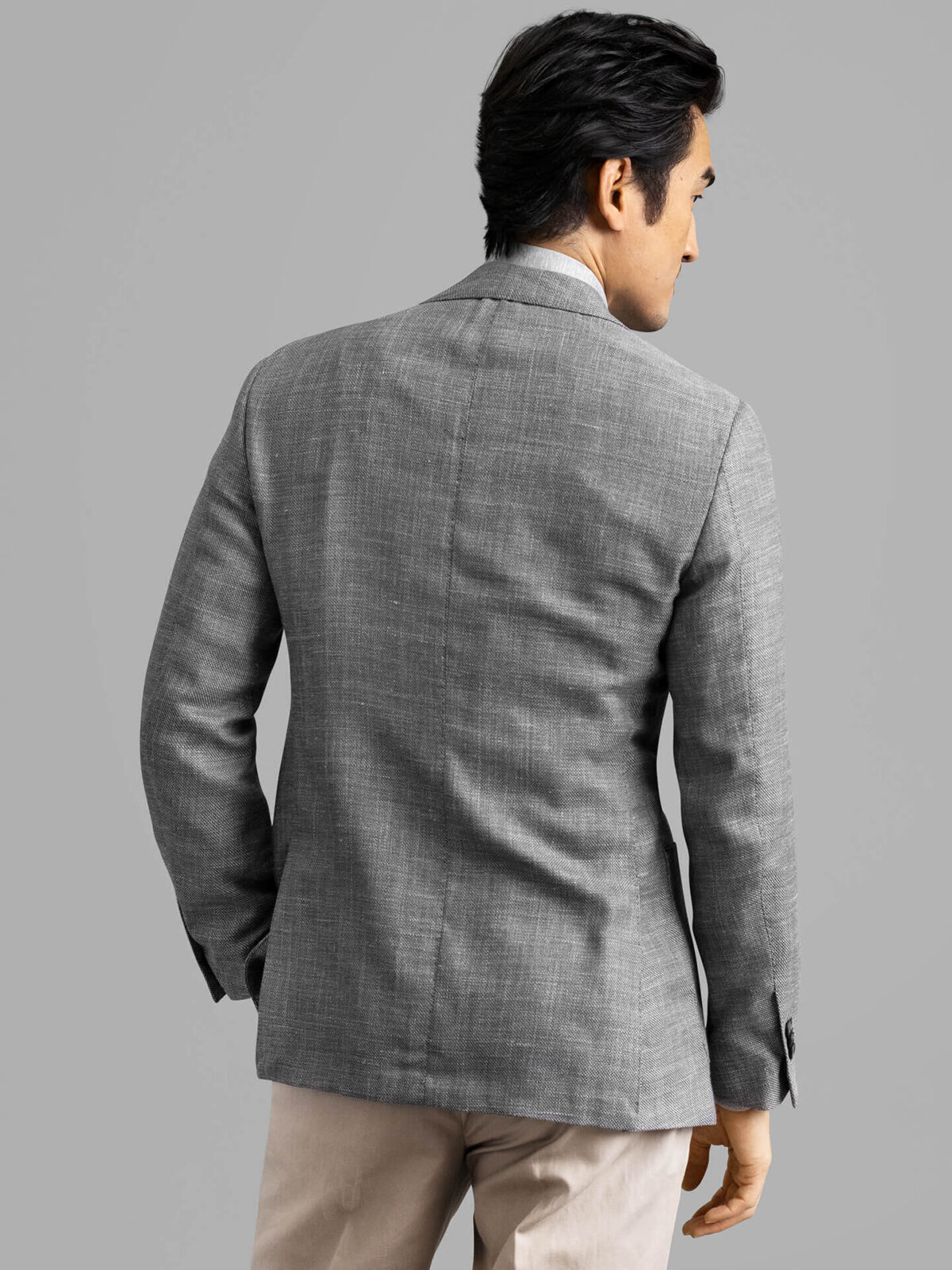 BR Monogram Grey Plaid Italian Wool Suit Jacket