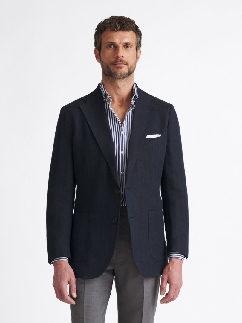 Drago Navy Herringbone Wool Linen Portofino Jacket Thumb Detail