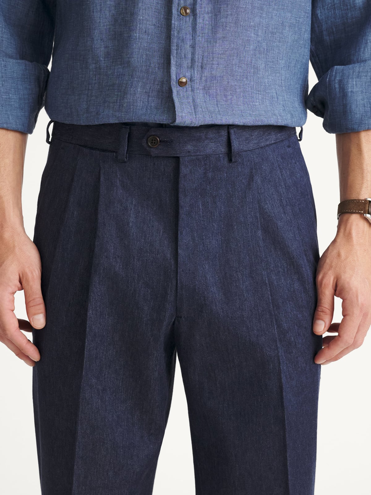 Loro Piana Fabric Navy Cotton and Linen Stretch Wide Leg Denim