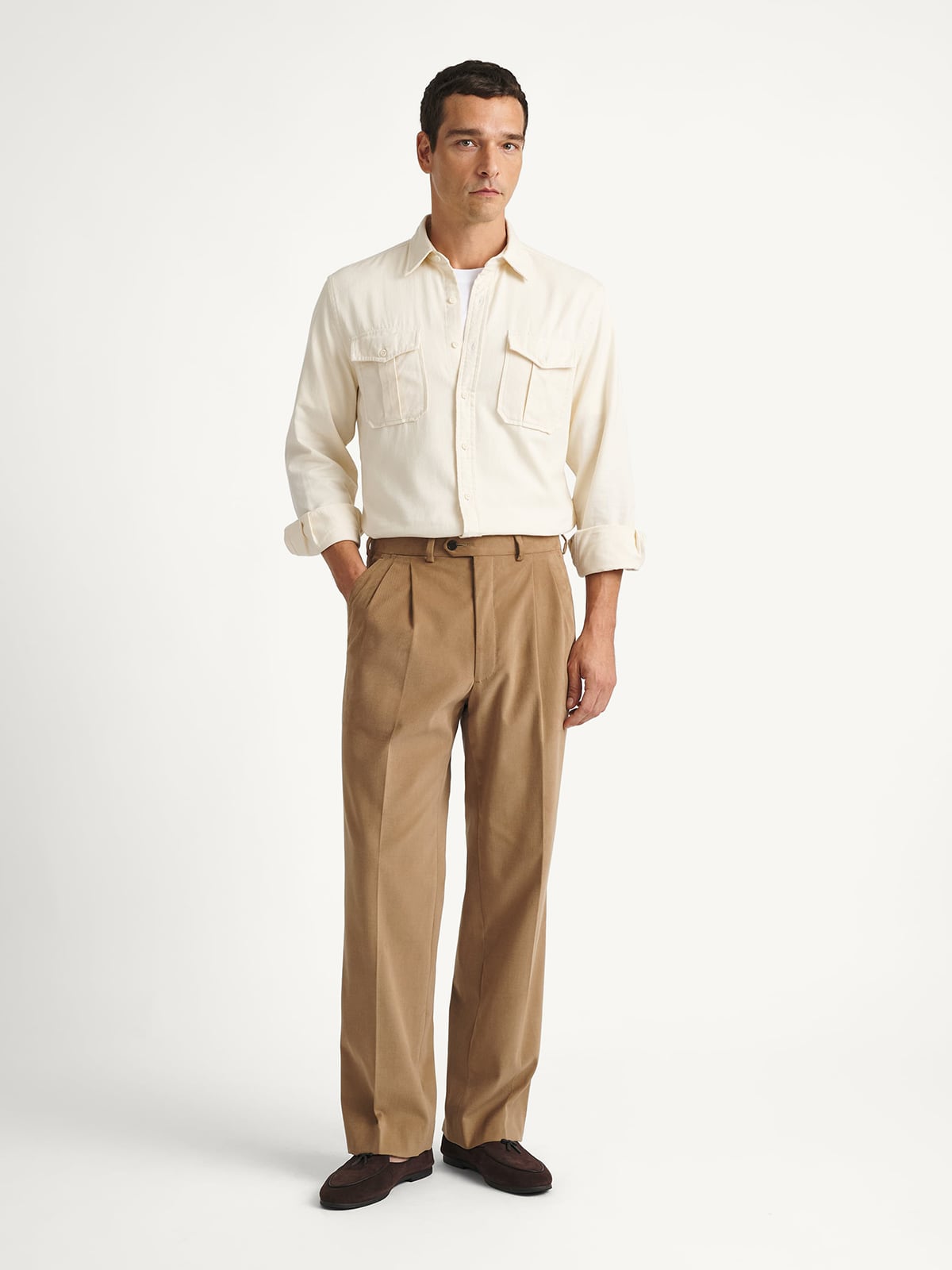 Camel Wide Leg Brushed Cotton Trouser - Custom Fit Tailored Clothing