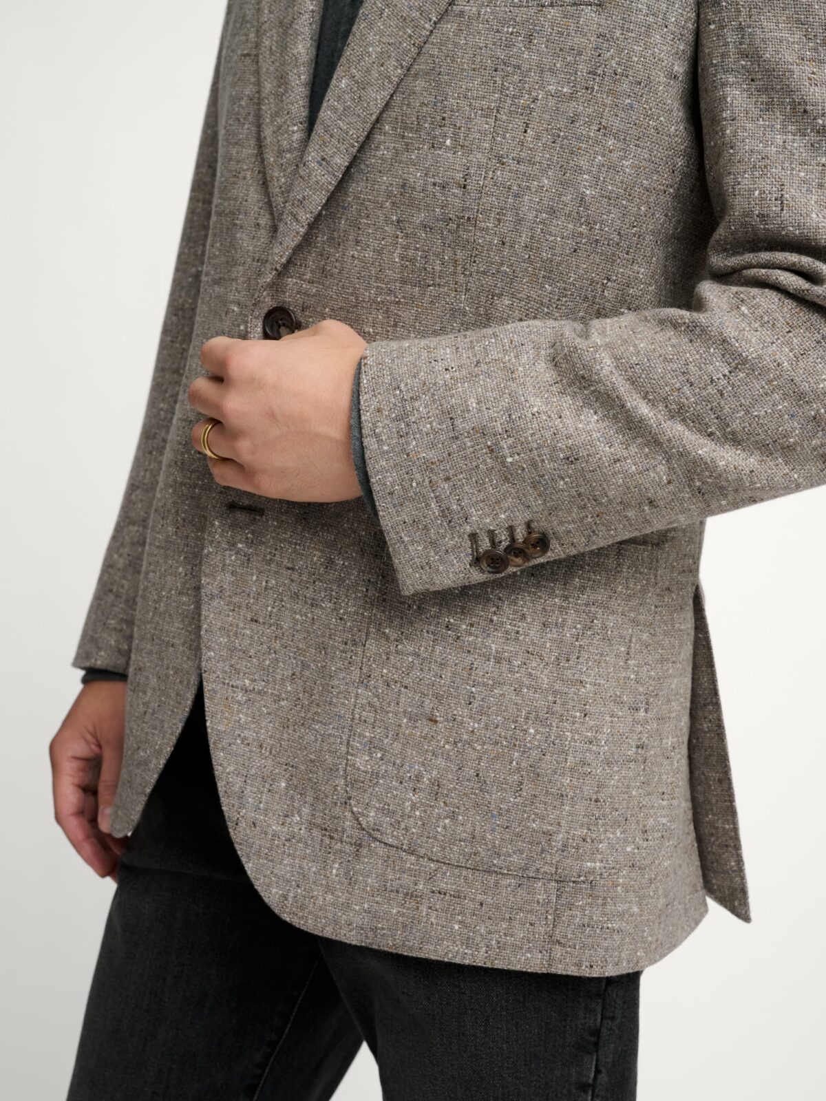 Loro Piana Fabric Greige Tweed Hudson Jacket - Custom Fit Tailored