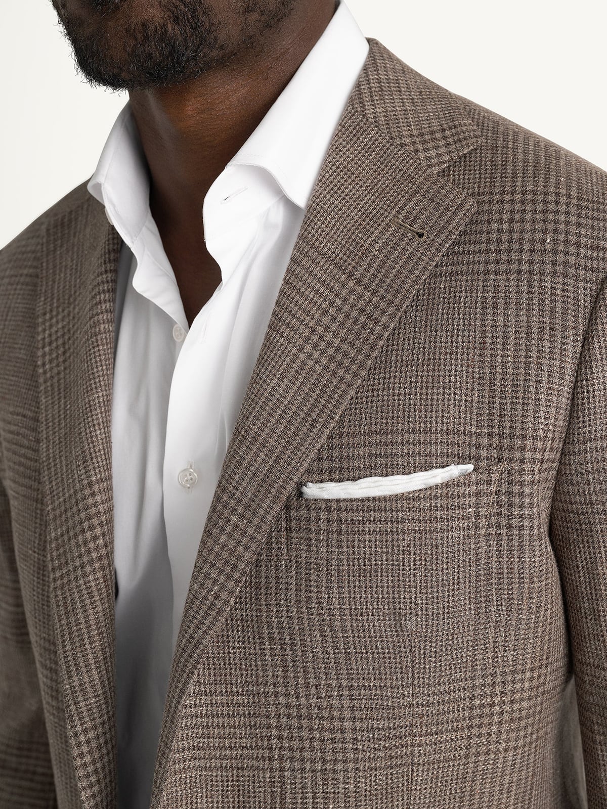 Drago Brown Wool and Linen Glen Plaid Bedford Jacket - Custom Fit
