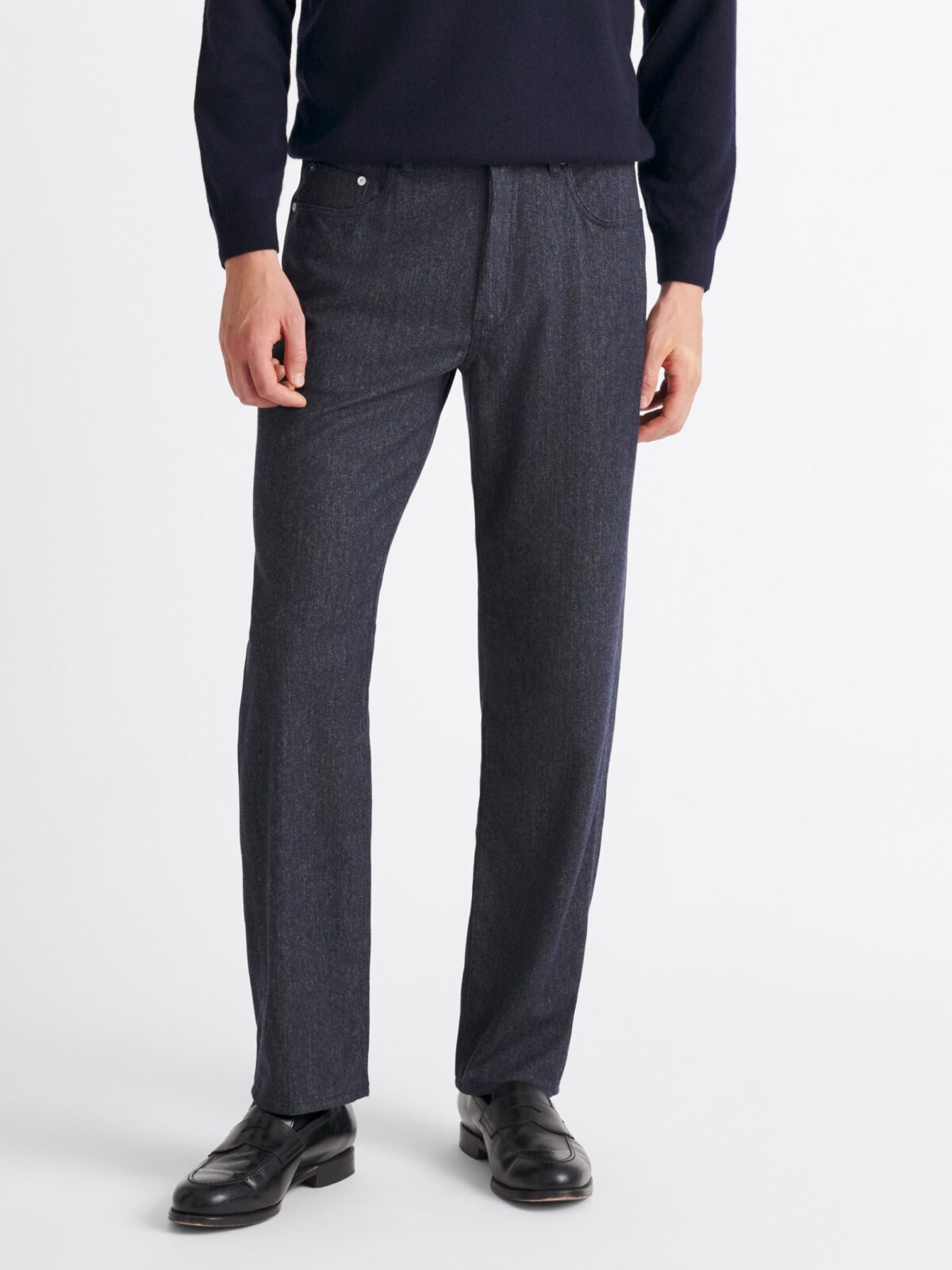 希少 80's HENRY POOLE Loro Piana ウール スラックス Loro Piana Fabric S150s Merino Denim 5-Pocket - Custom Fit Pants