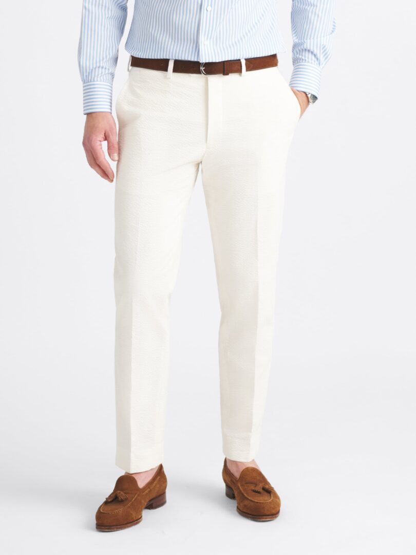Zanieri Ivory Stretch Seersucker Pants Thumb Detail