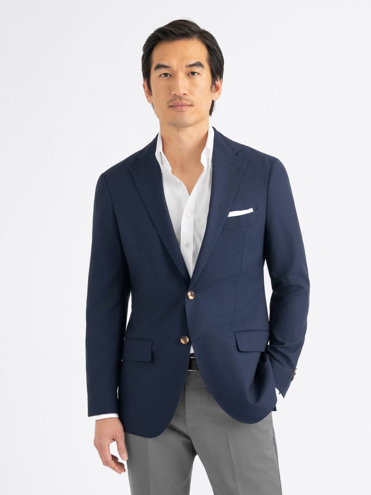 Navy Wrinkle-Resistant Hopsack Bedford Jacket - Custom Fit