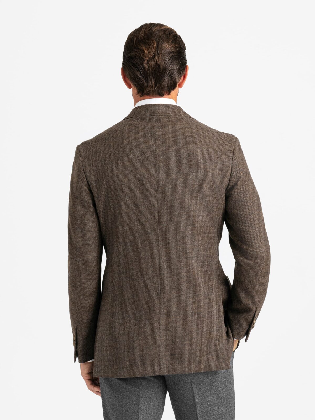 Drago Brown Houndstooth S130s Flannel Bedford Jacket - Custom Fit