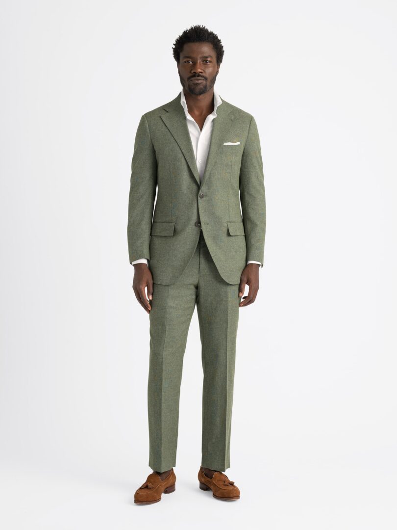 Sage Wool Cotton Silk Stretch Hopsack Suit Thumb Detail