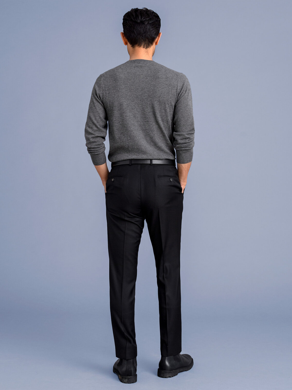 Proper Cloth Black Wool Side Tab Men's Custom Dress Pants