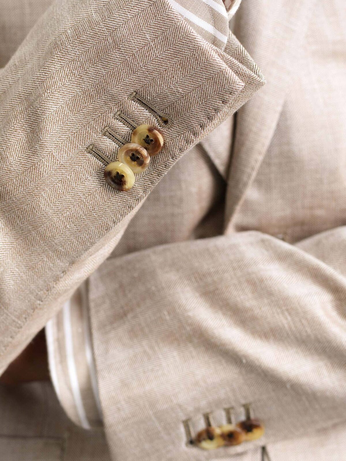 Loro Piana Fabric Beige Wool Silk and Linen Herringbone Hudson