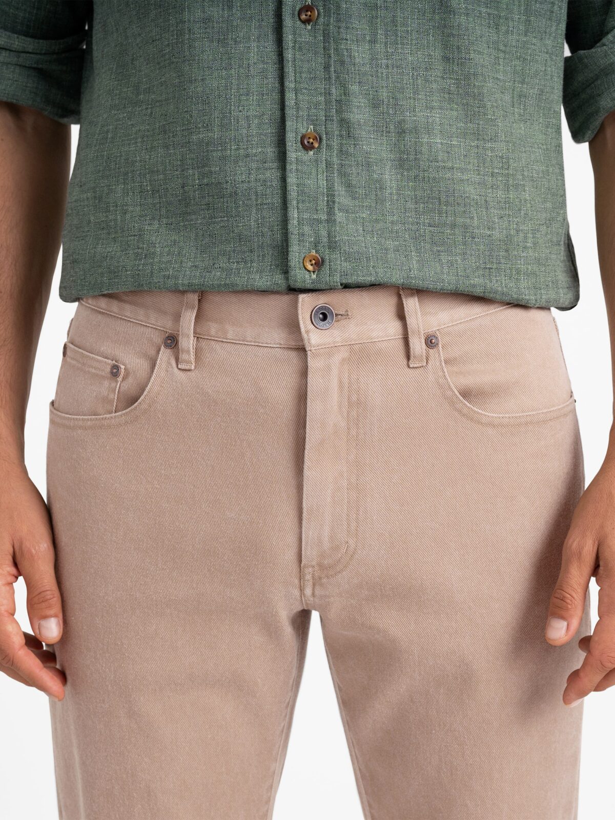Beige Delave Italian Stretch 5-Pocket Pant - Custom Fit Pants