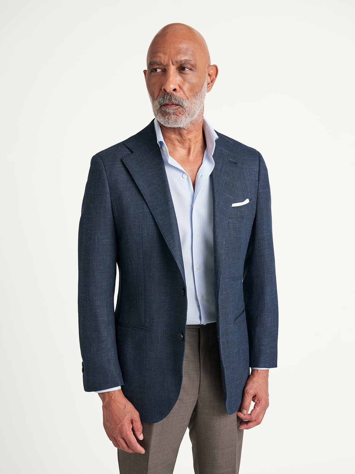 VBC Navy Wool Silk and Linen Hopsack Downing Jacket - Custom Fit