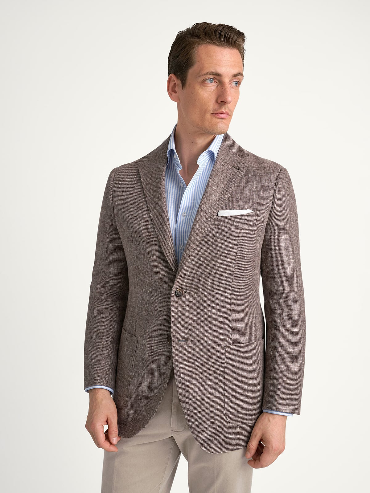 Drago Chestnut Wool and Linen Hopsack Bedford Jacket - Custom Fit
