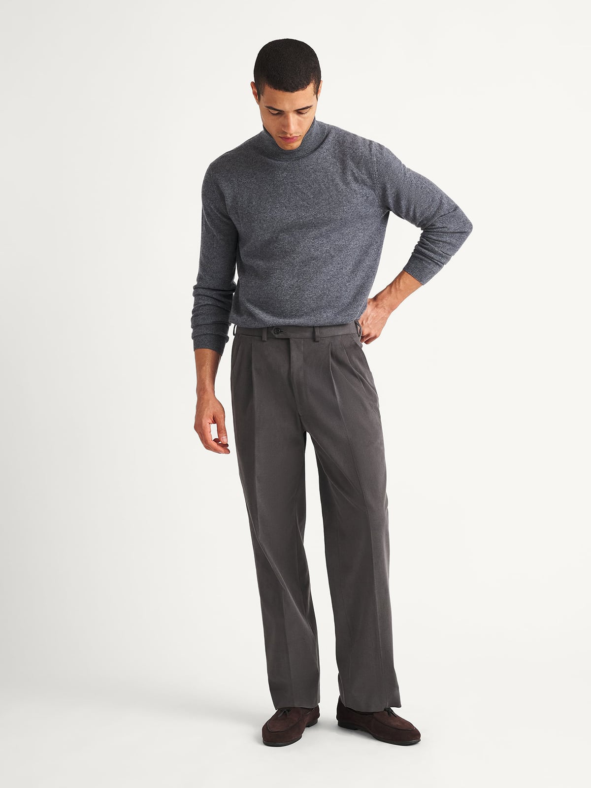 Grey Wide Leg Brushed Cotton Trouser - Custom Fit Tailored Clothing