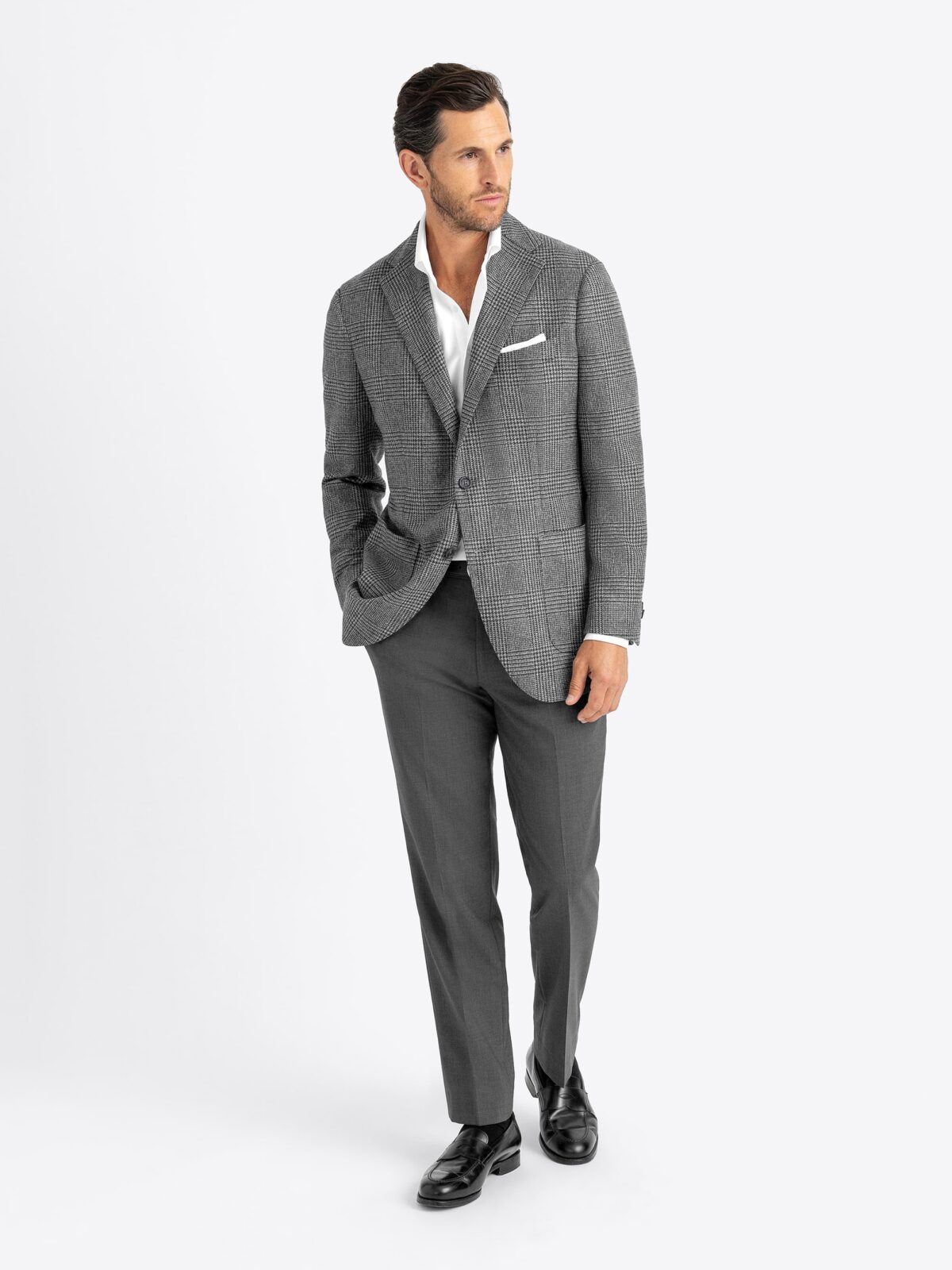Grey Glen Plaid Italian Flannel Bedford Jacket - Custom Fit