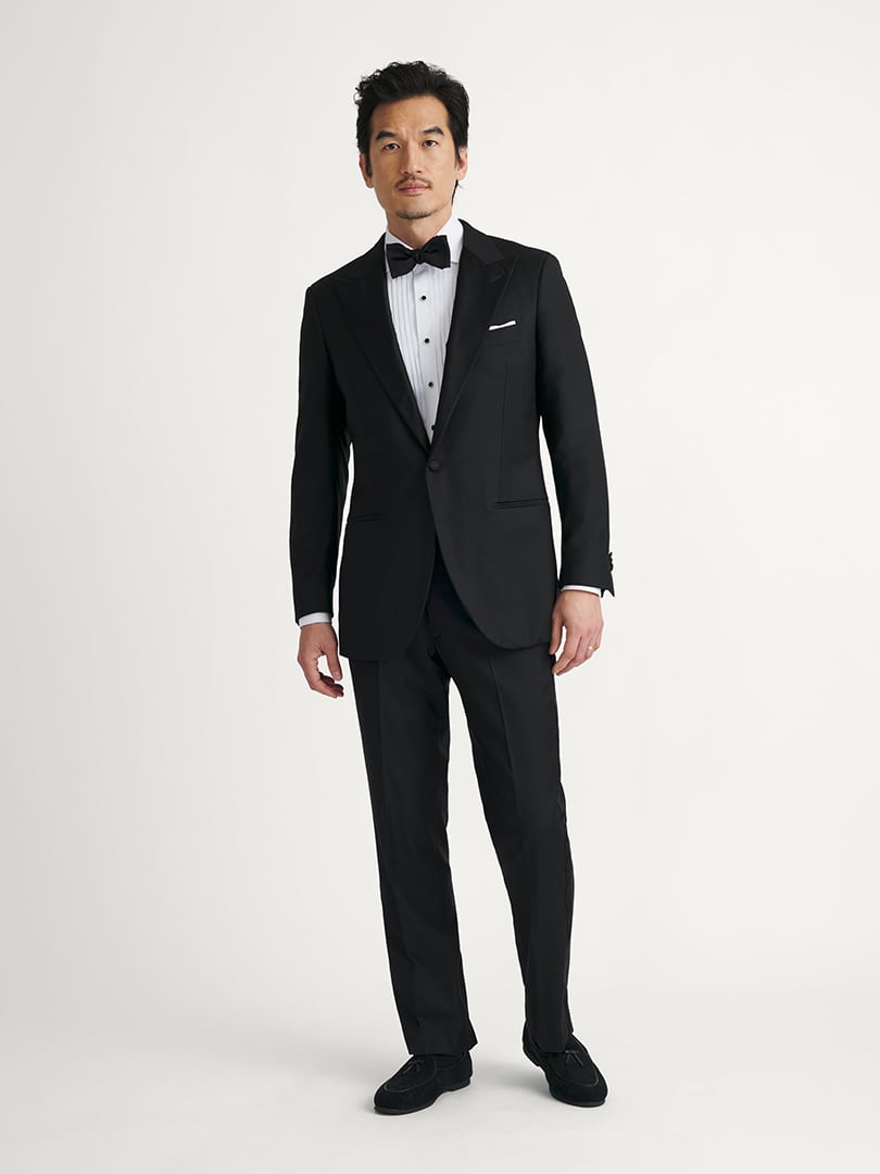 Peak Lapel Loro Piana Fabric Black S150s Tuxedo Satin Lapel Thumb Detail