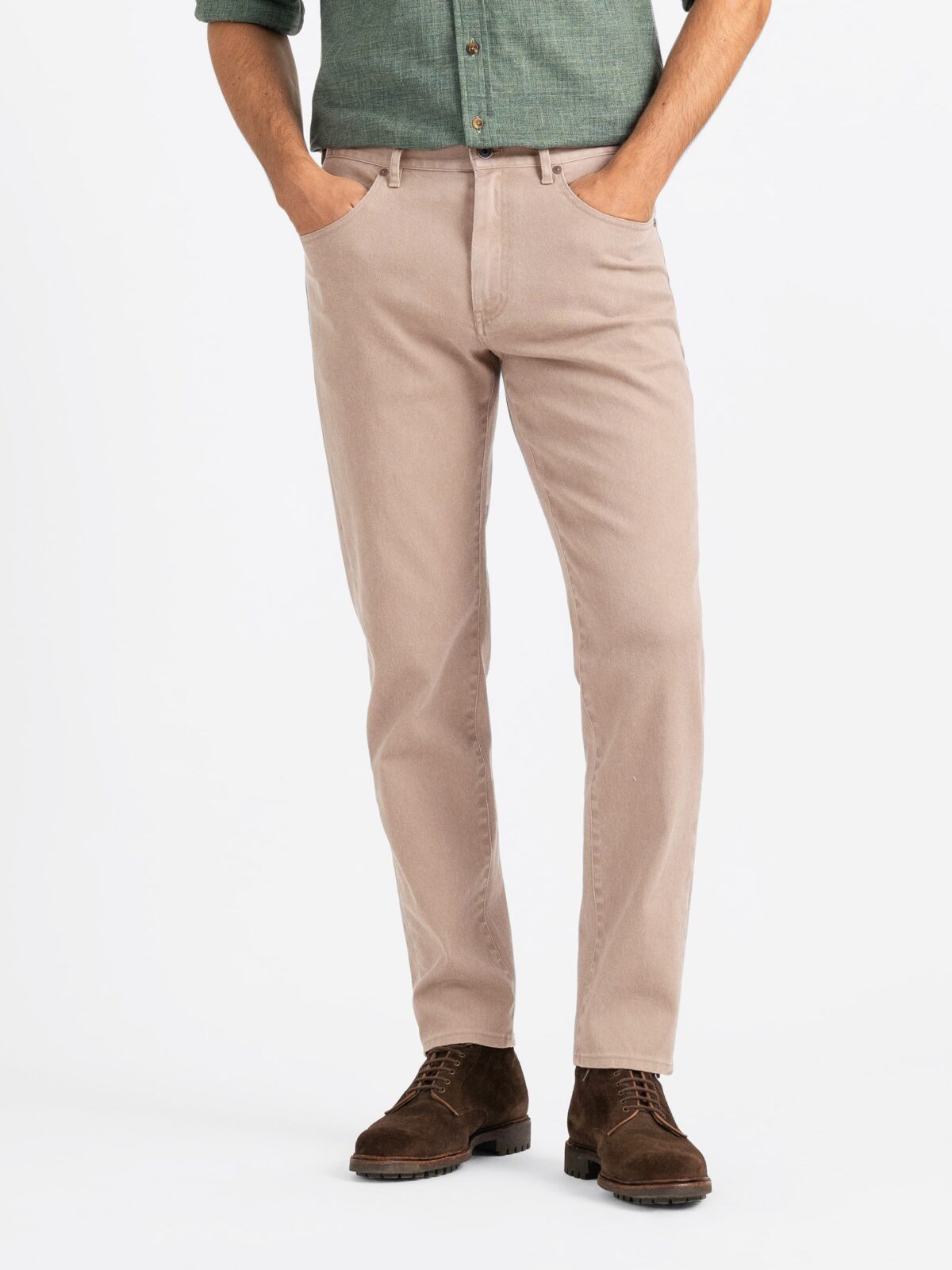 Beige Delave Italian Stretch 5-Pocket Pant - Custom Fit Pants