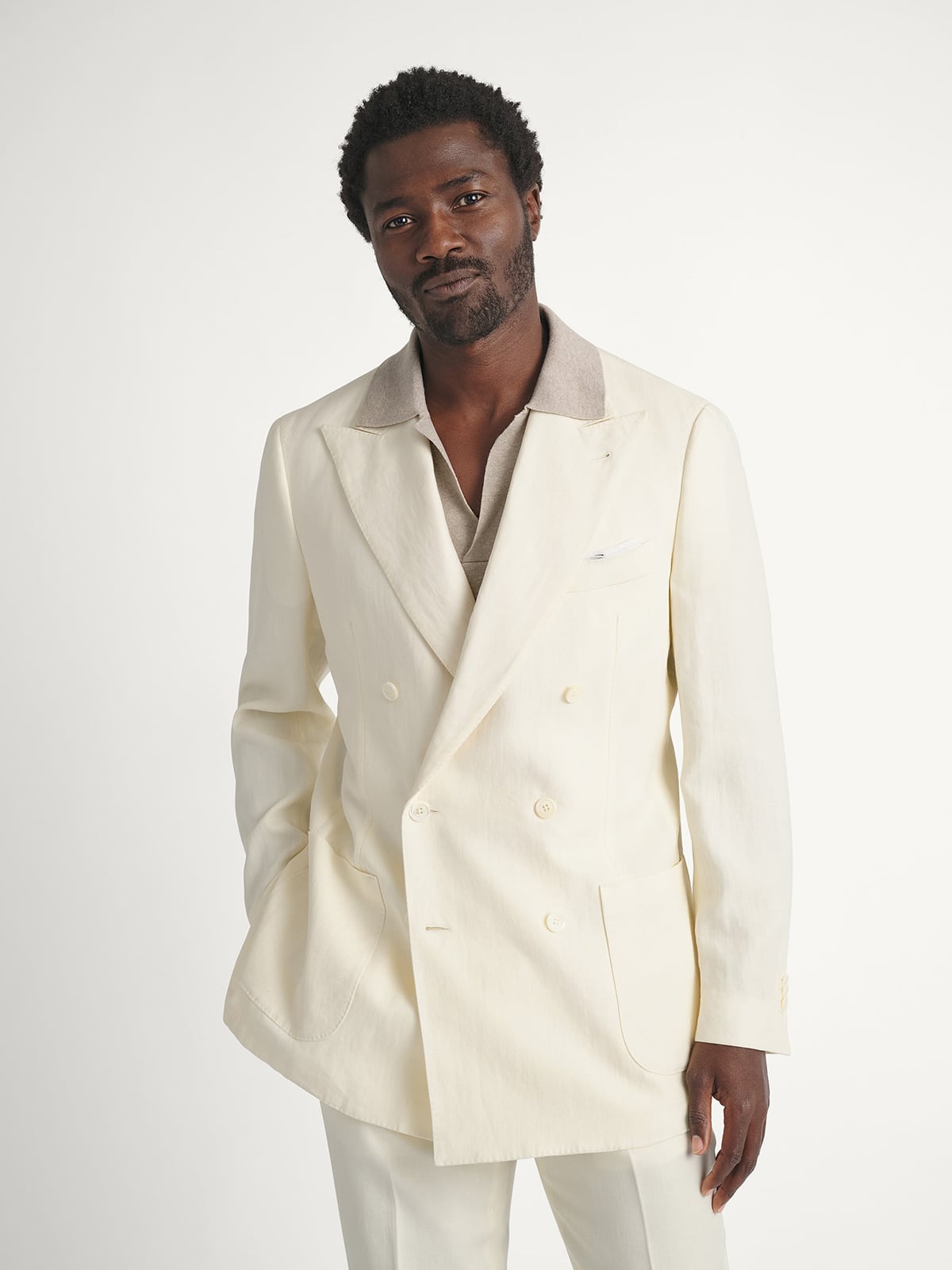ivory dress coat Double Breasted Irish Linen Carmine Suit long cream coat